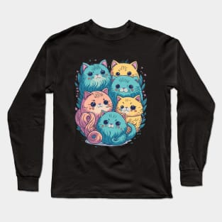 Cat-tastic Fun: Cute Cat Design Long Sleeve T-Shirt